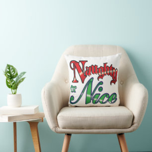 Retro-Weihnachten, Unartig oder Artig rote grüne B Kissen