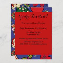 Retro Weihnachten Vintag farbenfroh blau grün Einladung