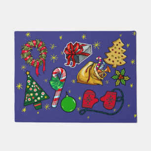 Retro Weihnachten Vintag farbenfroh blau grün Fußmatte