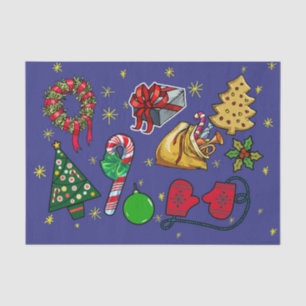 Retro Weihnachten Vintag farbenfroh blau grün Seidenpapier