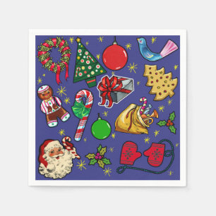 Retro Weihnachten Vintag farbenfroh blau grün Serviette