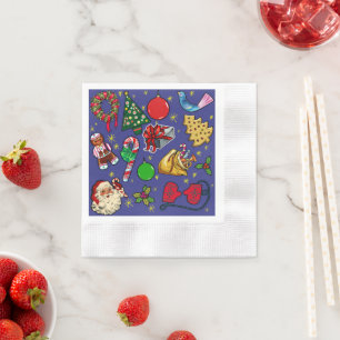 Retro Weihnachten Vintag farbenfroh blau grün Serviette