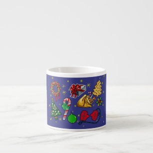 Retro-Weihnachten Vintage Farbige Blau Rot Grün Espressotasse