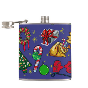 Retro-Weihnachten Vintage Farbige Blau Rot Grün Flachmann