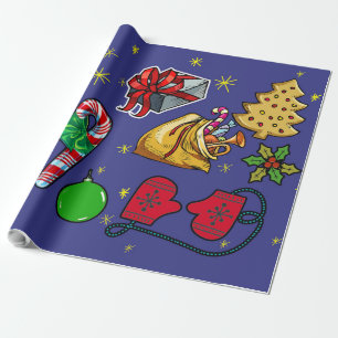 Retro-Weihnachten Vintage Farbige Blau Rot Grün Geschenkpapier