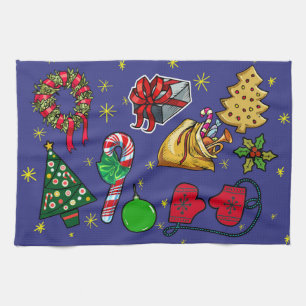 Retro-Weihnachten Vintage Farbige Blau Rot Grün Geschirrtuch