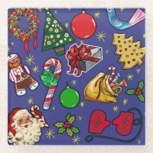 Retro-Weihnachten Vintage Farbige Blau Rot Grün Glasuntersetzer
