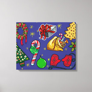 Retro-Weihnachten Vintage Farbige Blau Rot Grün Leinwanddruck