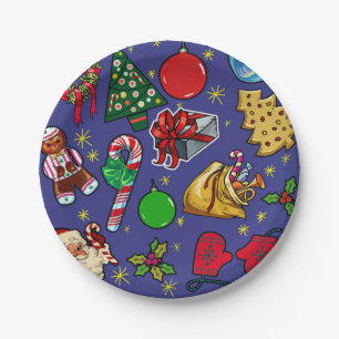 Retro-Weihnachten Vintage Farbige Blau Rot Grün Pappteller