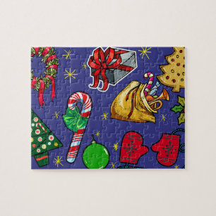 Retro-Weihnachten Vintage Farbige Blau Rot Grün Puzzle