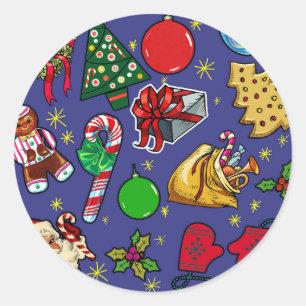 Retro-Weihnachten Vintage Farbige Blau Rot Grün Runder Aufkleber