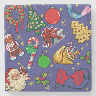 Retro-Weihnachten Vintage Farbige Blau Rot Grün Steinuntersetzer