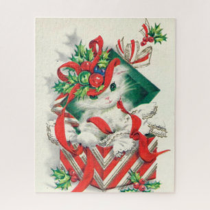 Retro Weihnachten Vintage Katze Festlich Puzzle