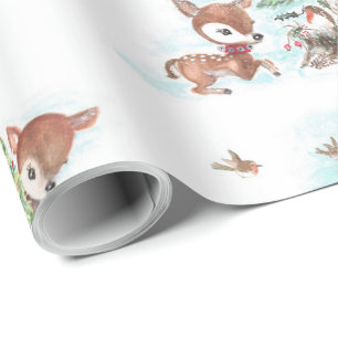 Retro-Weihnachten-Wasserfarbe-Waldtiere-Wrap Geschenkpapier