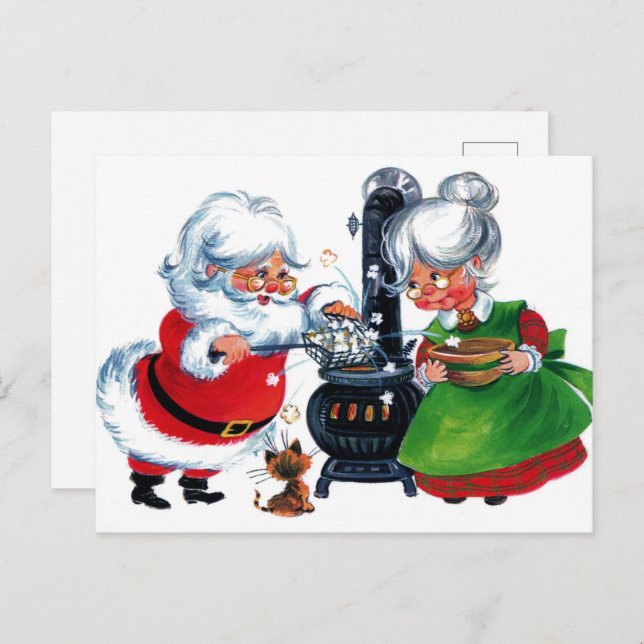 Retro Weihnachten Weihnachten Weihnachtsfrau Claus Postkarte (Vorne/Hinten)