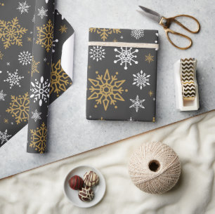 Retro Weihnachten Weißer und Goldschneeflocken Vin Geschenkpapier