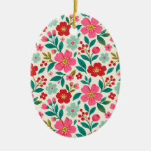 Retro-Weihnachts-Blumen-Oval-Ornament