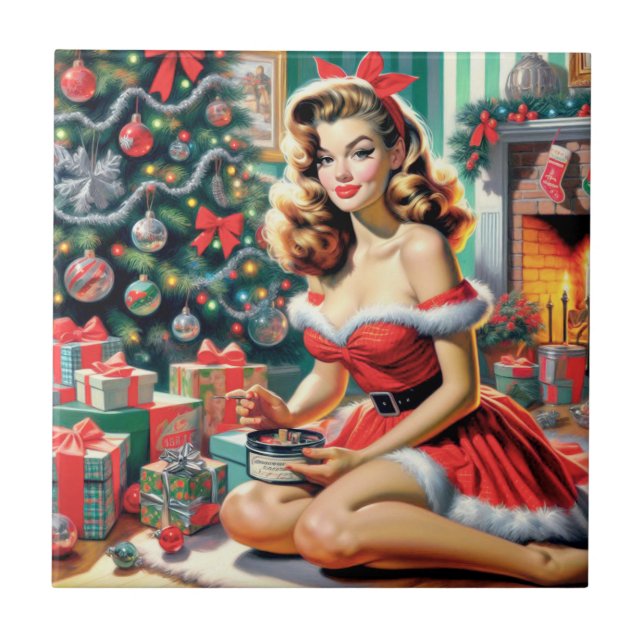 Retro Weihnachts-Button auf Fliese (Vorderseite)