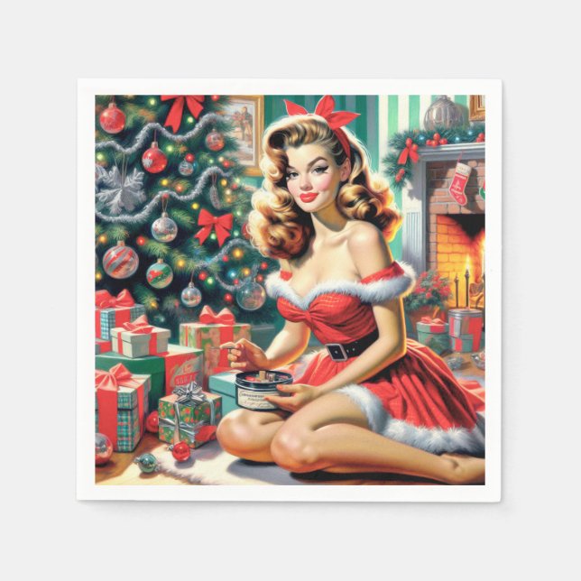 Retro Weihnachts-Button auf Serviette (Vorderseite)
