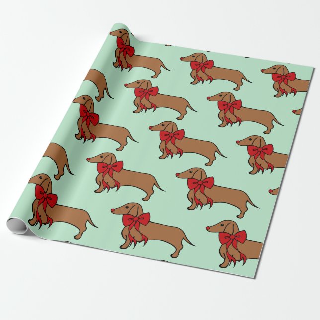 Retro Weihnachts-Dackel Dog Wrapping Paper Geschenkpapier (Ungerollt)