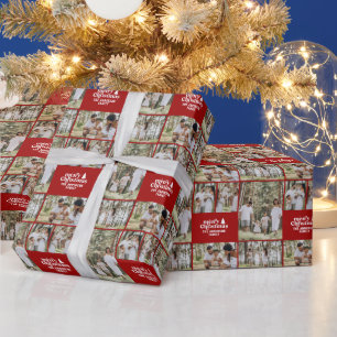 Retro Weihnachts-Foto Collage modern rot Geschenkpapier