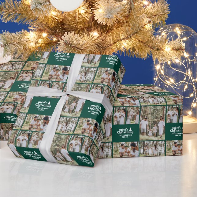 Retro Weihnachts-Foto Collage moderne Terrakotta Geschenkpapier (Feiertage)