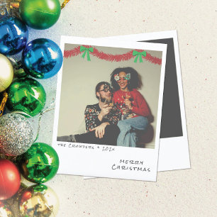 Retro-Weihnachts-Fotokarte - Rotes und grünes Girl Feiertagskarte