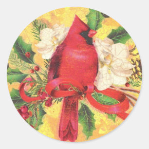 Retro-Weihnachts-Kardinal-Aufkleber Runder Aufkleber