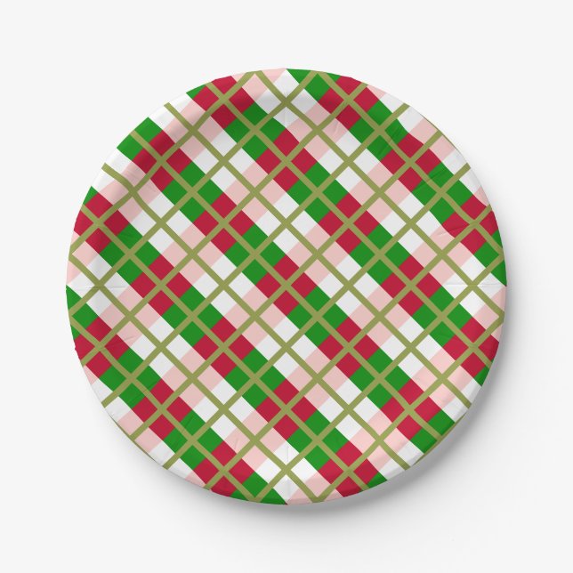 Retro-Weihnachts-Karomuster Pappteller (Vorderseite)