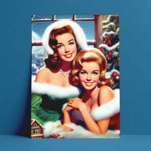 Retro-Weihnachts-Pin-up-Girls Postkarte