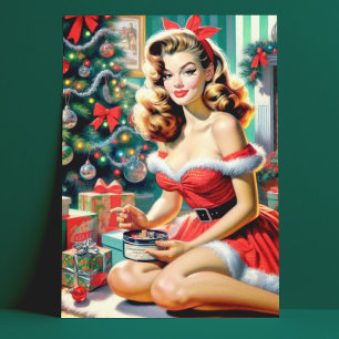 Retro-Weihnachts-Pin-Up Postkarte