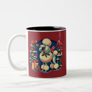 Retro-Weihnachts-Pudel Vintage 1950er Jahre Feiert Zweifarbige Tasse