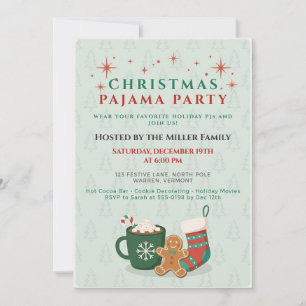 Retro-Weihnachts-Pyjama-Party-Heiße-Schokolade-Ein Einladung