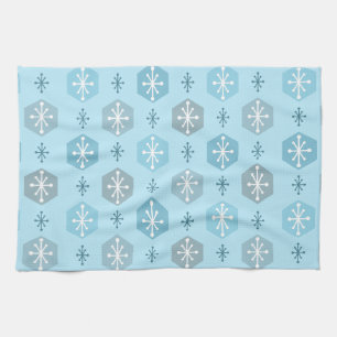 Retro-Weihnachts-Schneeflocken Babyblau Geschirrtuch