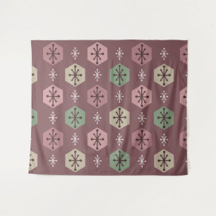 Retro-Weihnachts-Schneeflocken Rot Gold Wandteppich