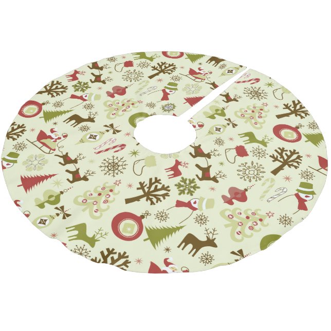 Retro-Weihnachts-Skizzen-Nahtloses Muster Polyester Weihnachtsbaumdecke (Schrägansicht)