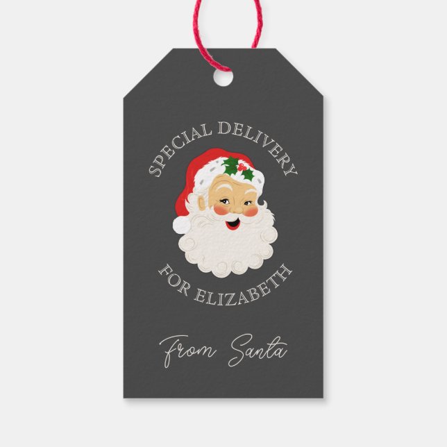 Retro Weihnachts Sonderlieferung vom Weihnachtsman Geschenkanhänger (Rückseite)