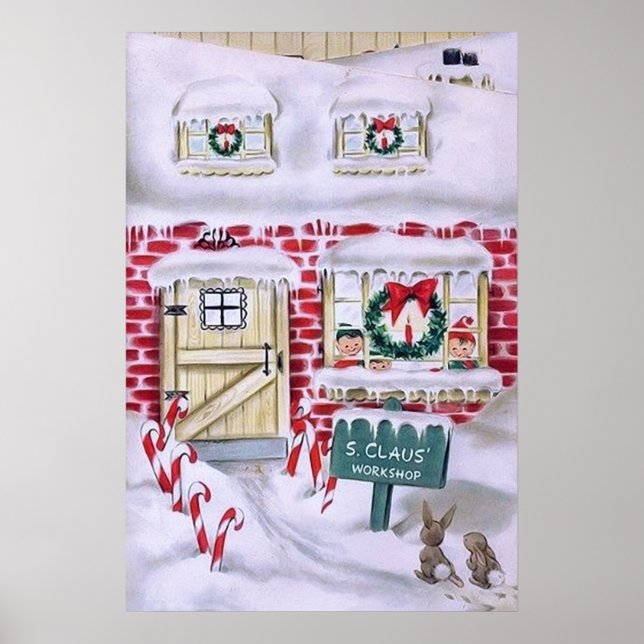 Retro Weihnachts Weihnachts-Workshop-Poster Poster (Vorne)