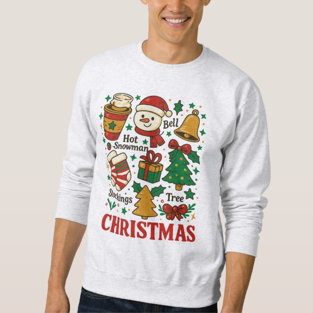Retro-Weihnachts-Xmas-Doodle Sweatshirt (Vorderseite)