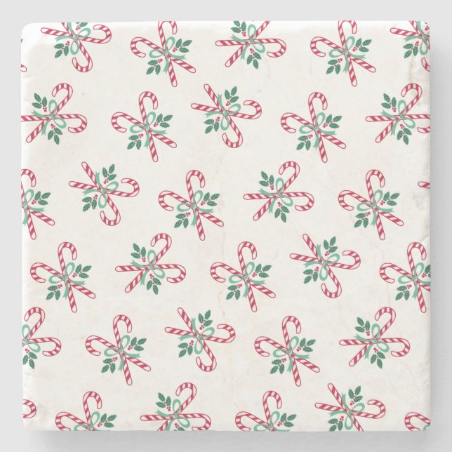 retro Weihnachts-Zuckerrohre Steinuntersetzer (Vorderseite)