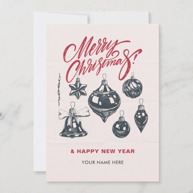 Retro-Weihnachtsbällchen Feiertagskarte (Vorderseite)