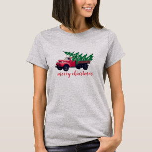 Retro Weihnachtsbaum auf Red Truck Shirt Frauen