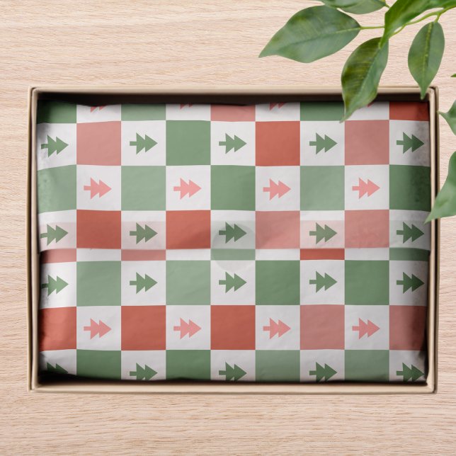 Retro Weihnachtsbaum Checkerboard Holiday Pattern Seidenpapier (Von Creator hochgeladen)