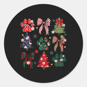 Retro Weihnachtsbaum Coquette Bow Dog Paws Xmas Pa Runder Aufkleber