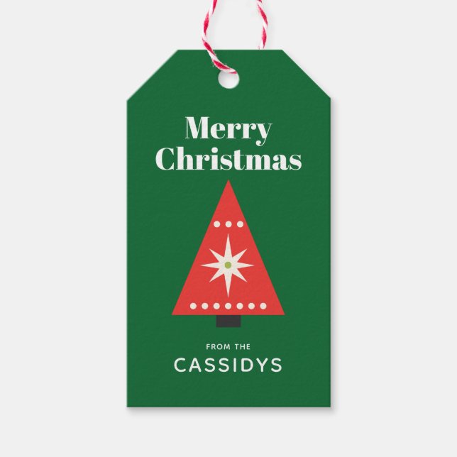 Retro Weihnachtsbaum Custom Geschenkanhänger (Vorderseite)