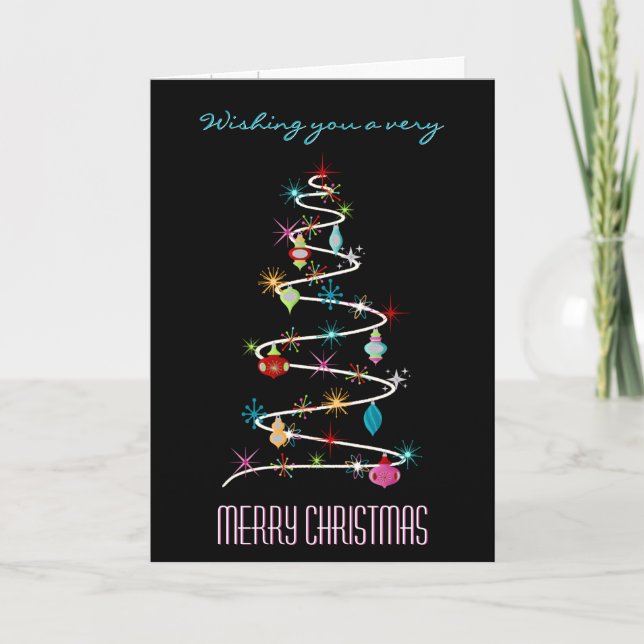 Retro-Weihnachtsbaum Feiertagskarte (Vorderseite)