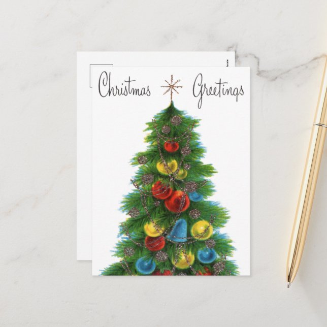 Retro-Weihnachtsbaum Feiertagspostkarte (Vorderseite/Rückseite Beispiel)