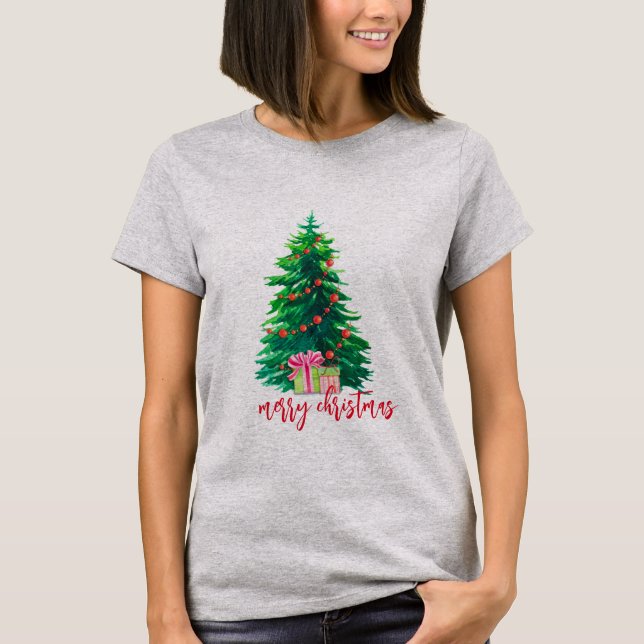 Retro Weihnachtsbaum Grafik mit Geschenken Frauen T-Shirt (Vorderseite)