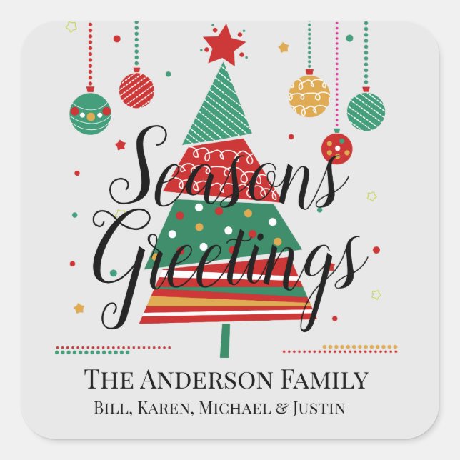 Retro Weihnachtsbaum individuell anpassbar Quadratischer Aufkleber (Vorderseite)