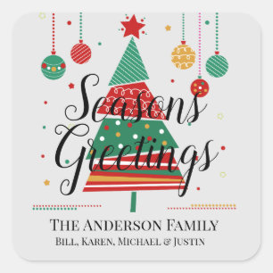 Retro Weihnachtsbaum individuell anpassbar Quadratischer Aufkleber